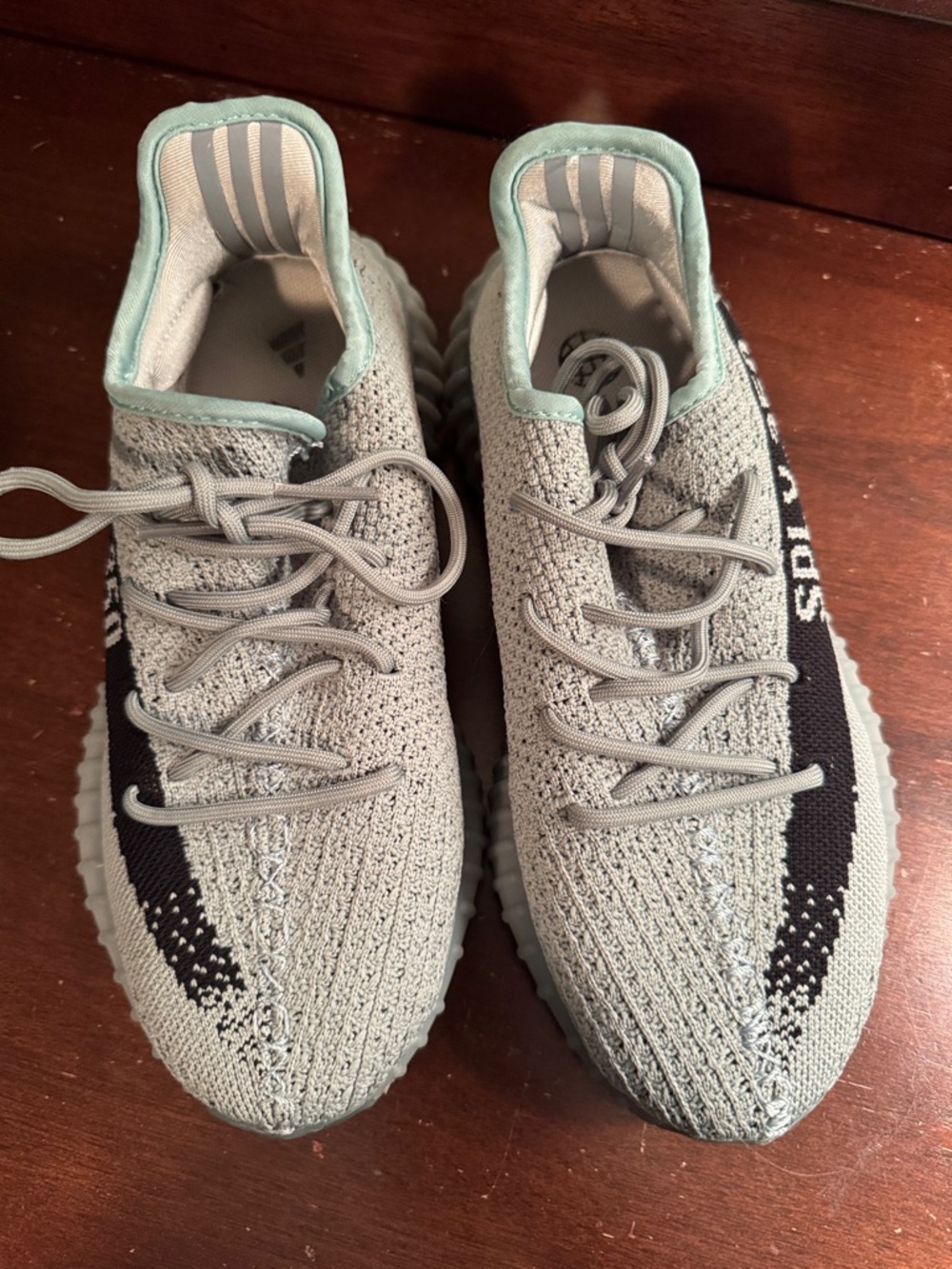Light Mint & Black Yeezy Sneakers with Black Side Stripe